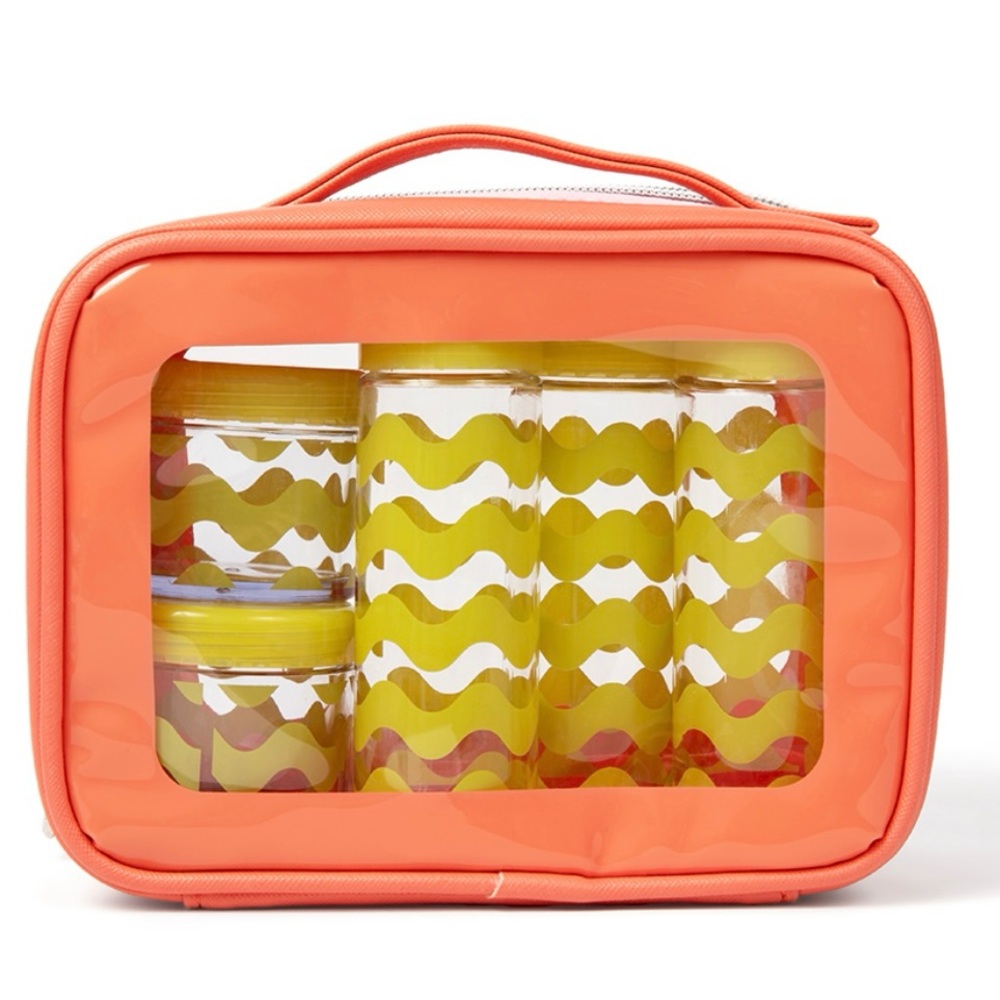 NEW 9PC MIAMICA Double-Sided Travel Cosmetics Case Retro Makeup Bag PSA Pouch